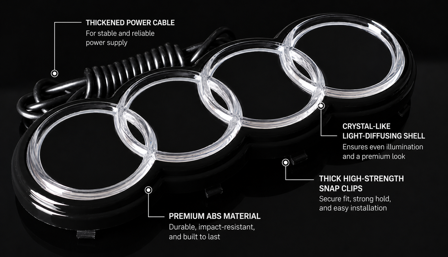 Dynamic Audi Front Grille Ring Emblem — LED Sweep Animation (Plug-and-Play)