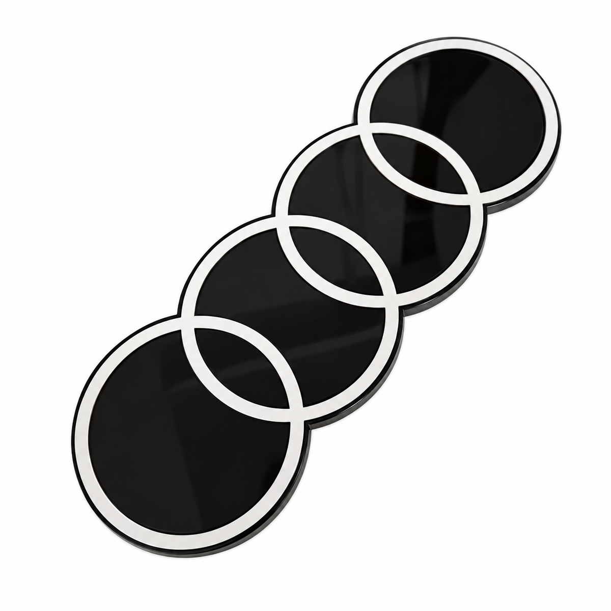 2D-style white and gloss black front grille ring emblem, 249 x 89 mm; front view