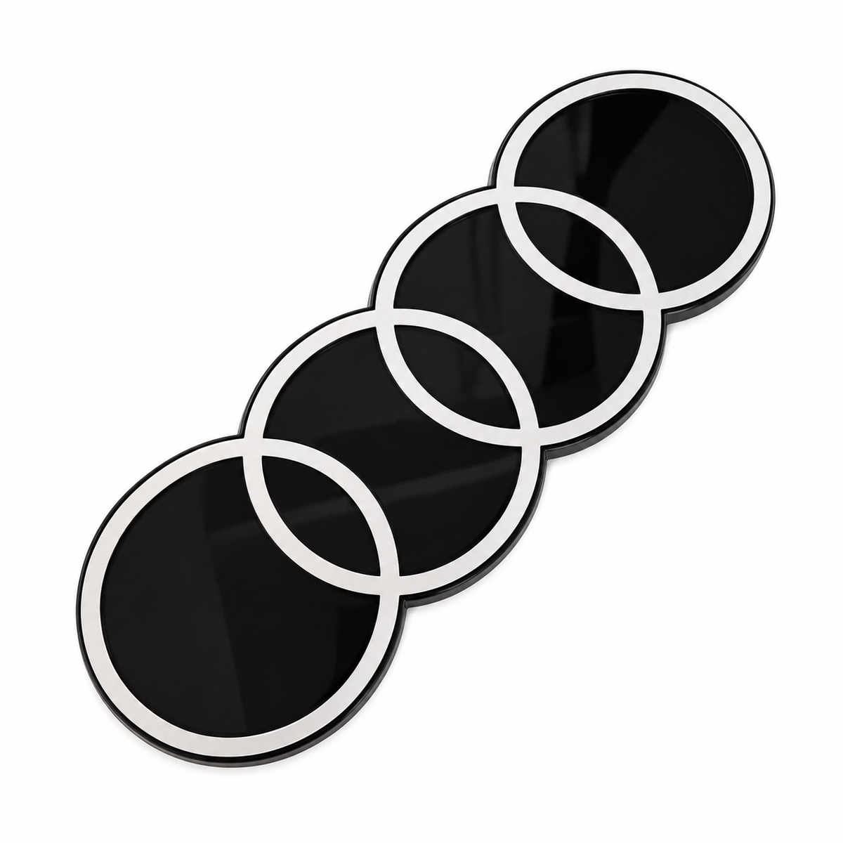 2D-style white and gloss black front grille ring emblem, 273 x 95 mm; front view